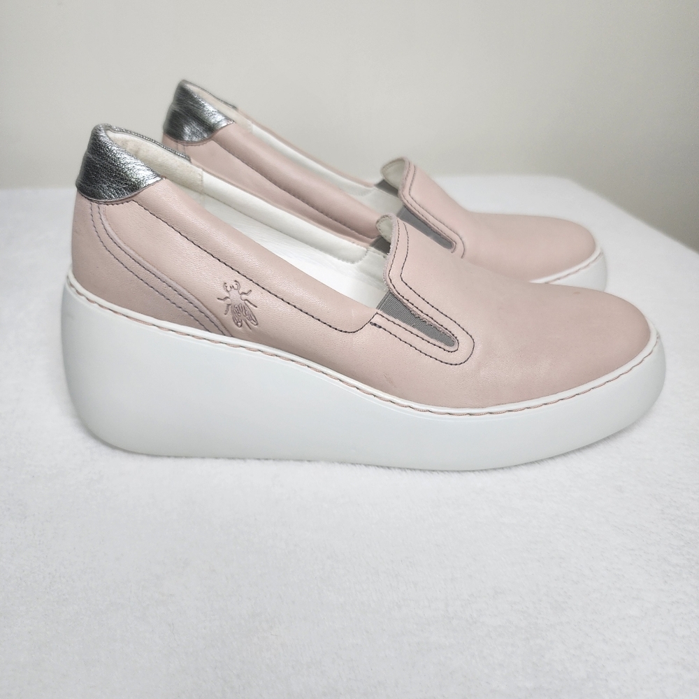 Fly London Women's Deca Pink Leather Slip On Wedge Sneakers Size 10 Casual - Picture 3 of 15